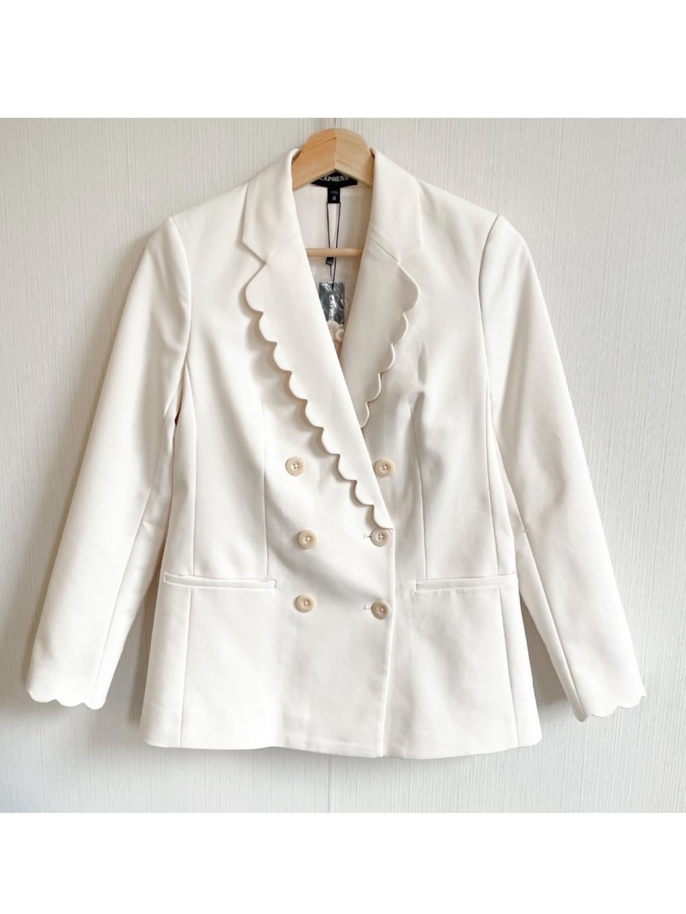 Express Scalloped Double Breasted Blazer Sea Salt Size XS NEW NWT